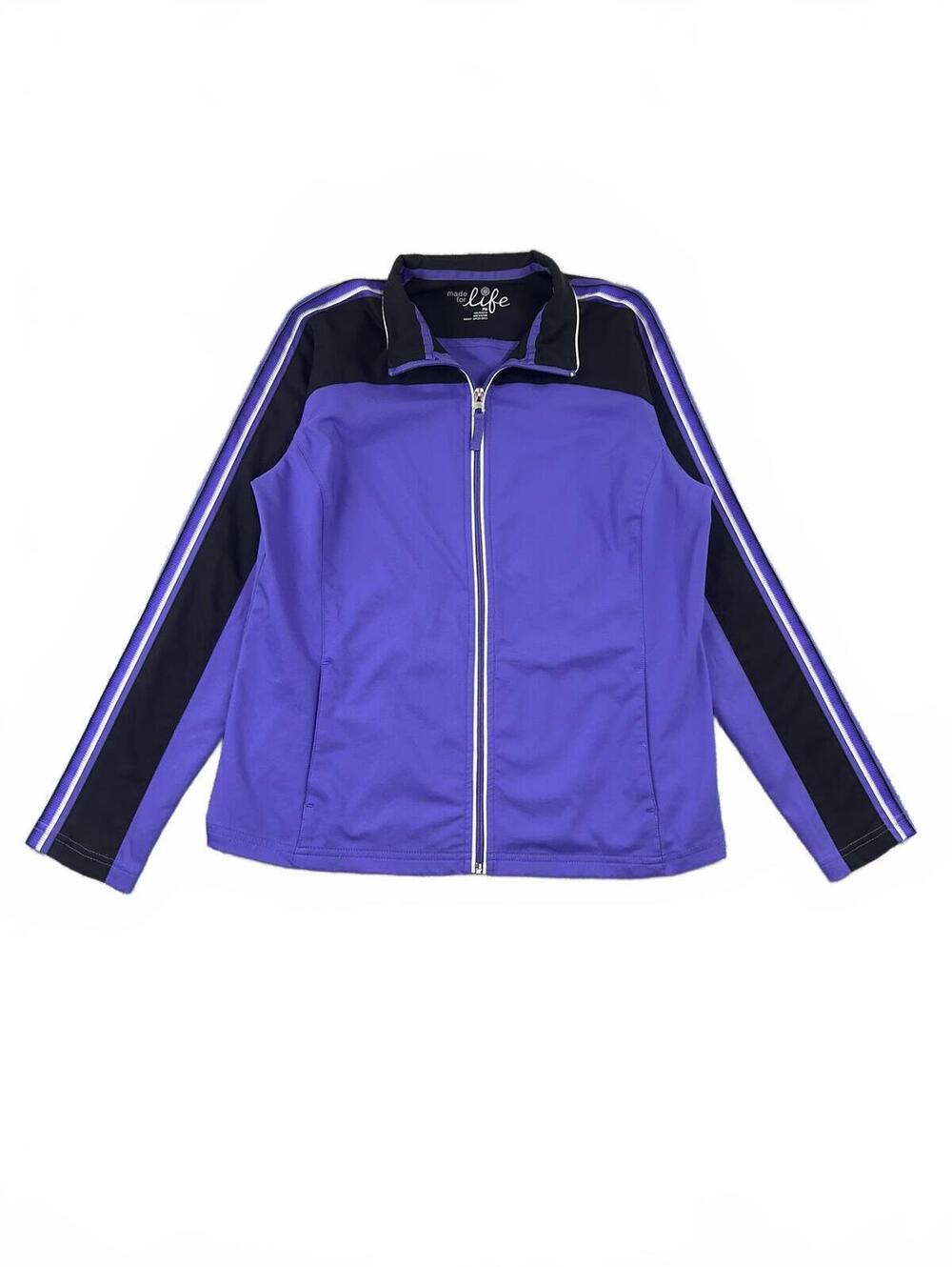 Made for Life Purple and Black Zip Up Track Jacket Y2K Sporty Retro - Picture 2 of 6